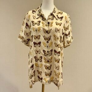 Vintage Laurel Butterfly Print Short-Sleeve Blouse - Cream